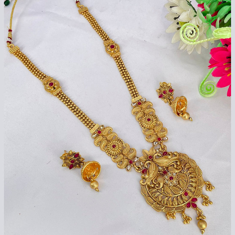 Manisha Jewellery Gold Plated Pota Stone Long Haram Necklace Set