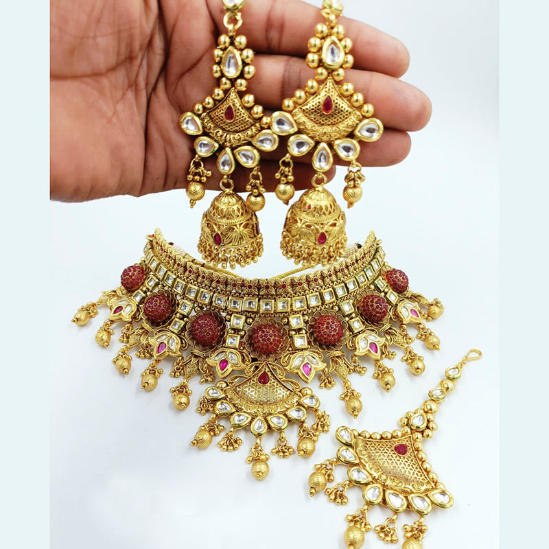 Manisha Jewellery Austrian Stone & Beads Gold Plated Choker Necklace Set