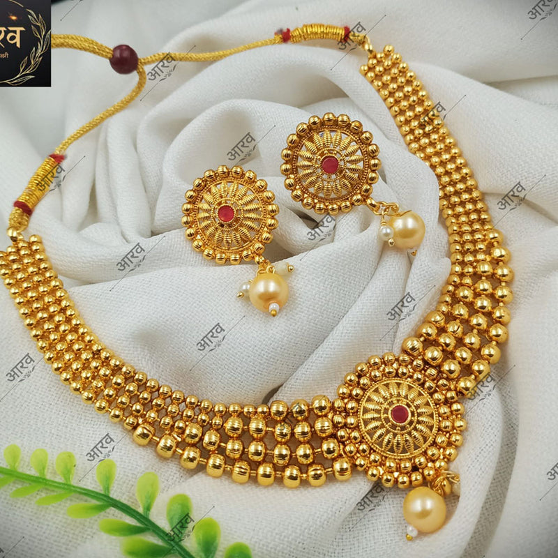 Manisha Jewellery Pink Stone Gold Plated Choker Necklace Set