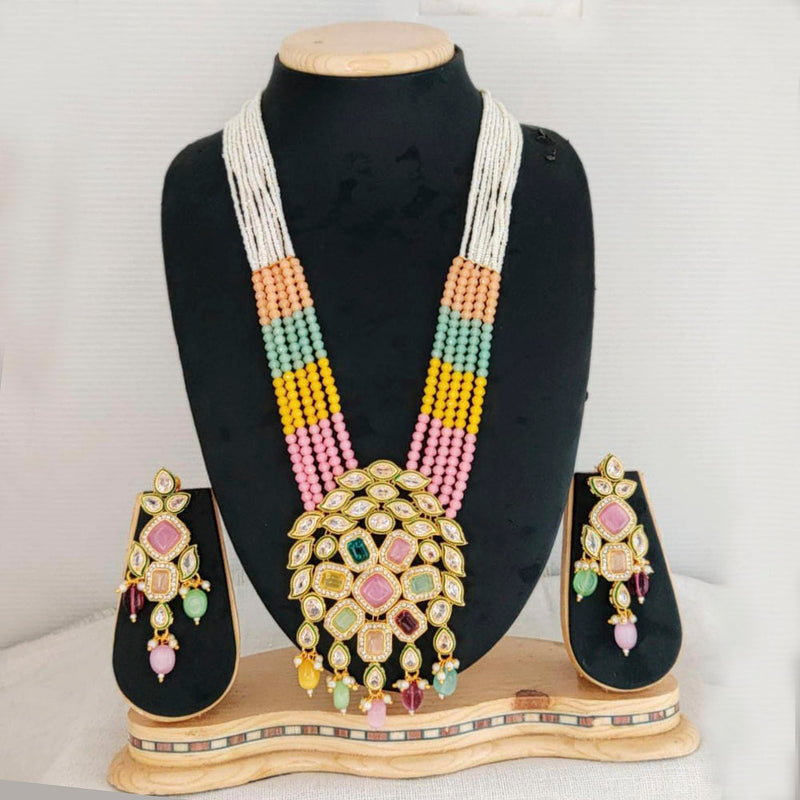 Manisha Jewellery Kundan & Crystal Stone & Beads Gold Plated Long Necklace Set