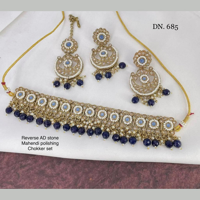 Manisha Jewellery Kundan Stone & Beads Gold Plated Choker Necklace Set