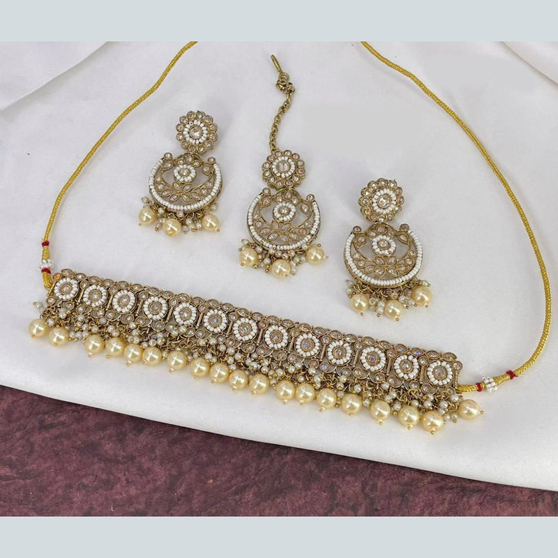 Manisha Jewellery Kundan Stone & Beads Gold Plated Choker Necklace Set