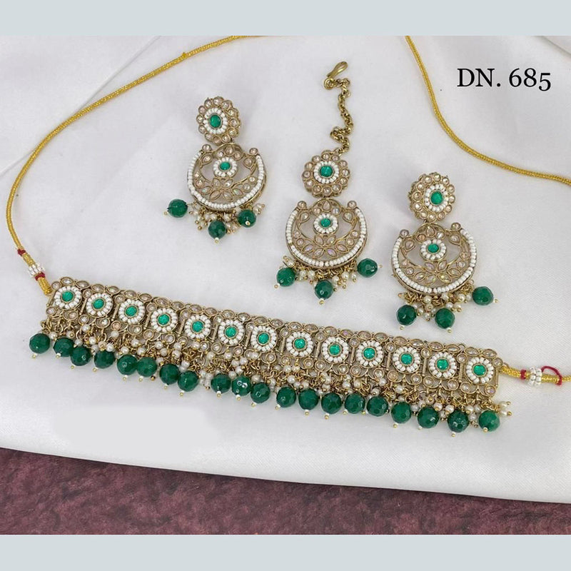 Manisha Jewellery Kundan Stone & Beads Gold Plated Choker Necklace Set