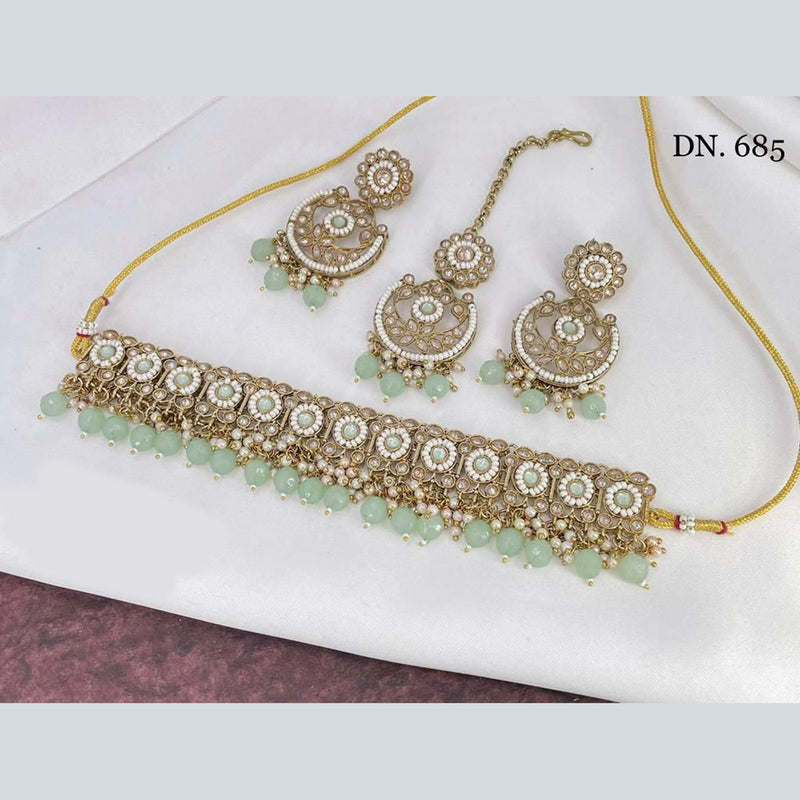 Manisha Jewellery Kundan Stone & Beads Gold Plated Choker Necklace Set