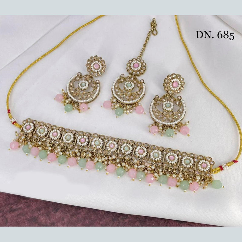 Manisha Jewellery Kundan Stone & Beads Gold Plated Choker Necklace Set