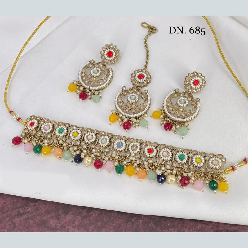 Manisha Jewellery Kundan Stone & Beads Gold Plated Choker Necklace Set