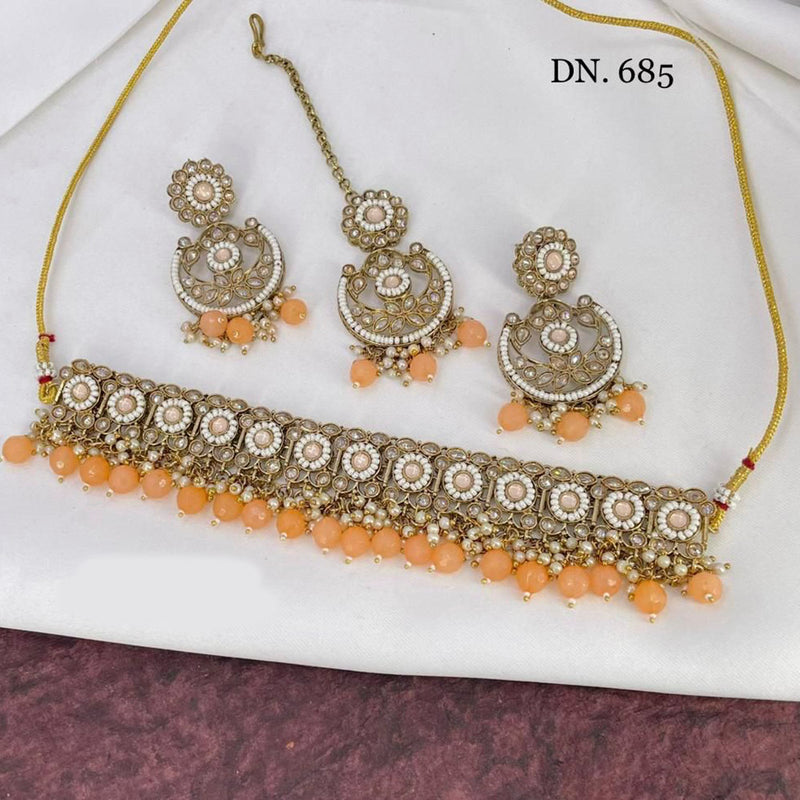 Manisha Jewellery Kundan Stone & Beads Gold Plated Choker Necklace Set