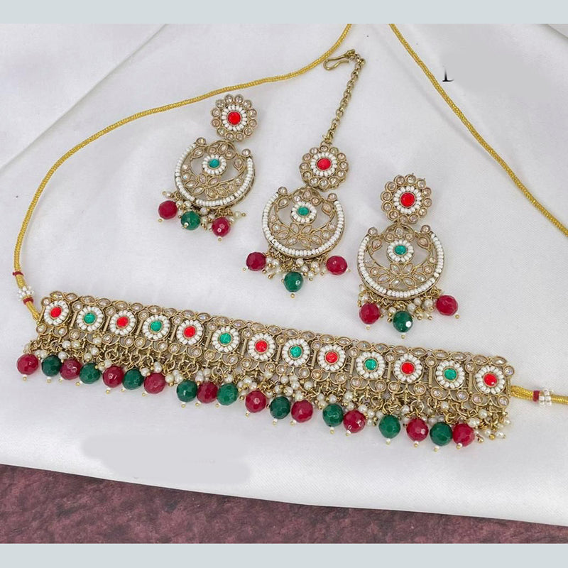 Manisha Jewellery Kundan Stone & Beads Gold Plated Choker Necklace Set