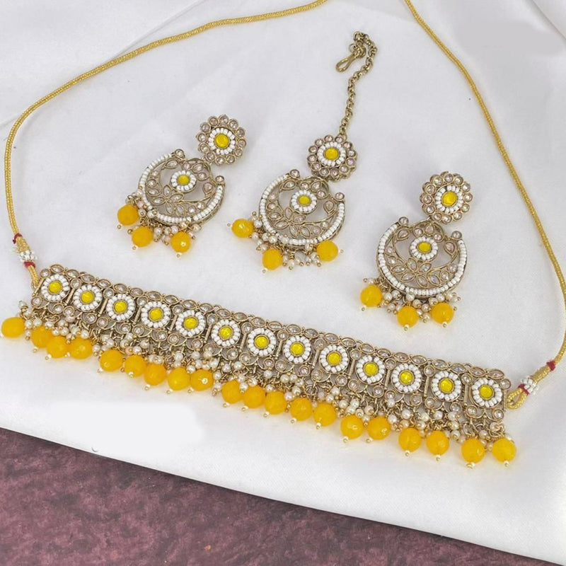 Manisha Jewellery Kundan Stone & Beads Gold Plated Choker Necklace Set