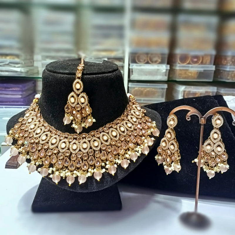 Manisha Jewellery Gold Plated Ad Stone & Beads Choker Necklace Set