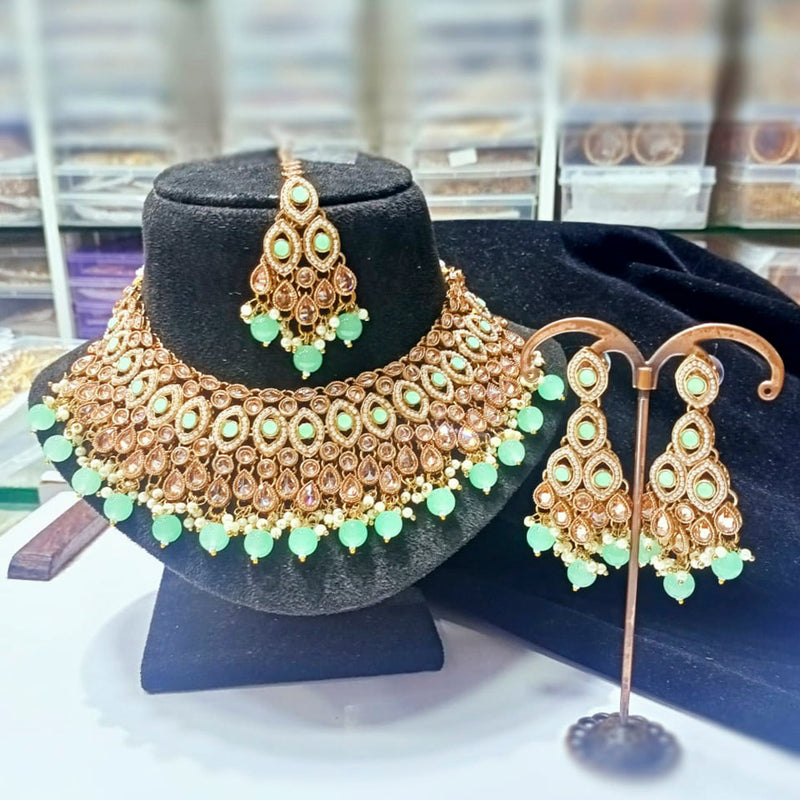 Manisha Jewellery Gold Plated Ad Stone & Beads Choker Necklace Set