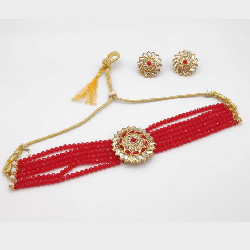 Manisha Jewellery Gold Plated Beads And Kundan Stone Necklace Set