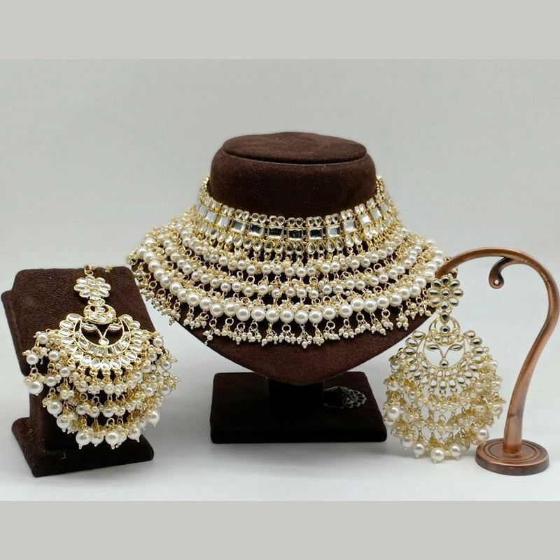 Manisha Jewellery Gold Plated  Kundan And Pearl Designer Choker Necklace Set