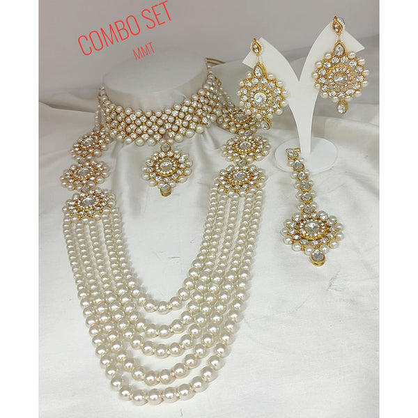 Manisha Jewellery Gold Plated Austrian Stone And Pearl Double Necklace Set
