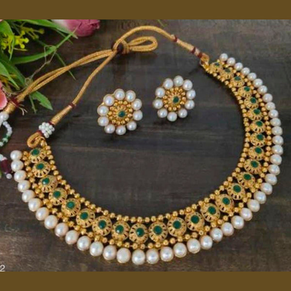 Manisha Jewellery Gold Plated Pota Stone & Pearl Necklace Set