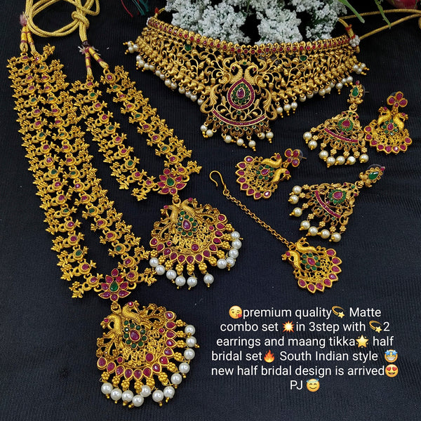 Manisha Jewellery Gold Plated Designer Pota Stone Temple Bridal Set