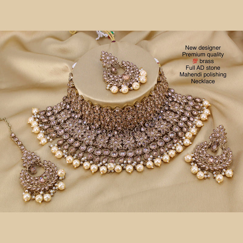 Manisha Jewellery Brass AD Stone & Beads Designer Choker Necklace Set