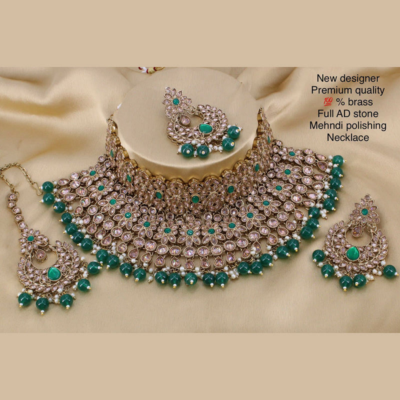 Manisha Jewellery Brass AD Stone & Beads Designer Choker Necklace Set