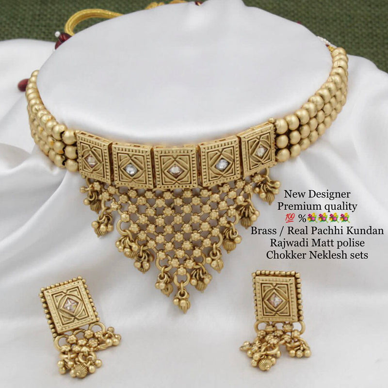 Manisha Jewellery Brass Real Pachhi Kundan Rajwadi Matte Polish Choker Necklace Set