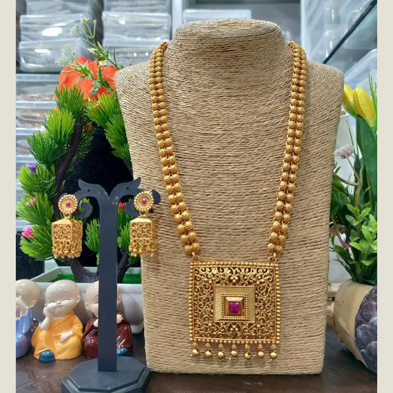 Manisha Jewellery Gold Plated Pink Pota Stone & Pearl Haram Necklace Set