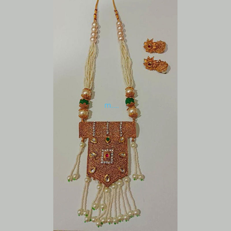 Manisha Jewellery Gold Plated Designer Kundan Stone And Beads Long Necklace Set