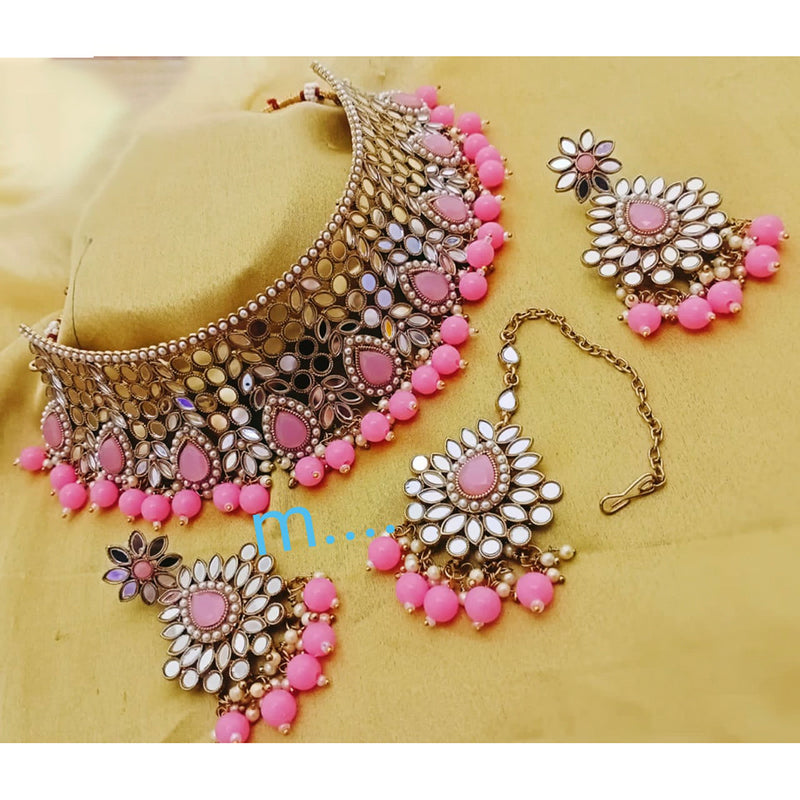 Manisha Jewellery Gold Plated Pota Stone And Beads Mirror Necklace Set