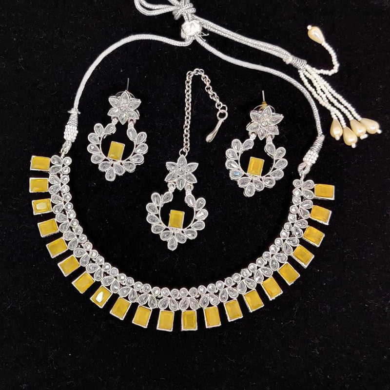 Manisha Jewellery Crystal Stone Silver Plated Choker Necklace Set