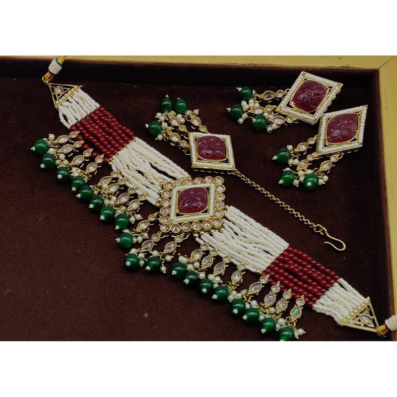 Manisha Jewellery Kundan Stone & Beads Gold Plated Choker Necklace Set