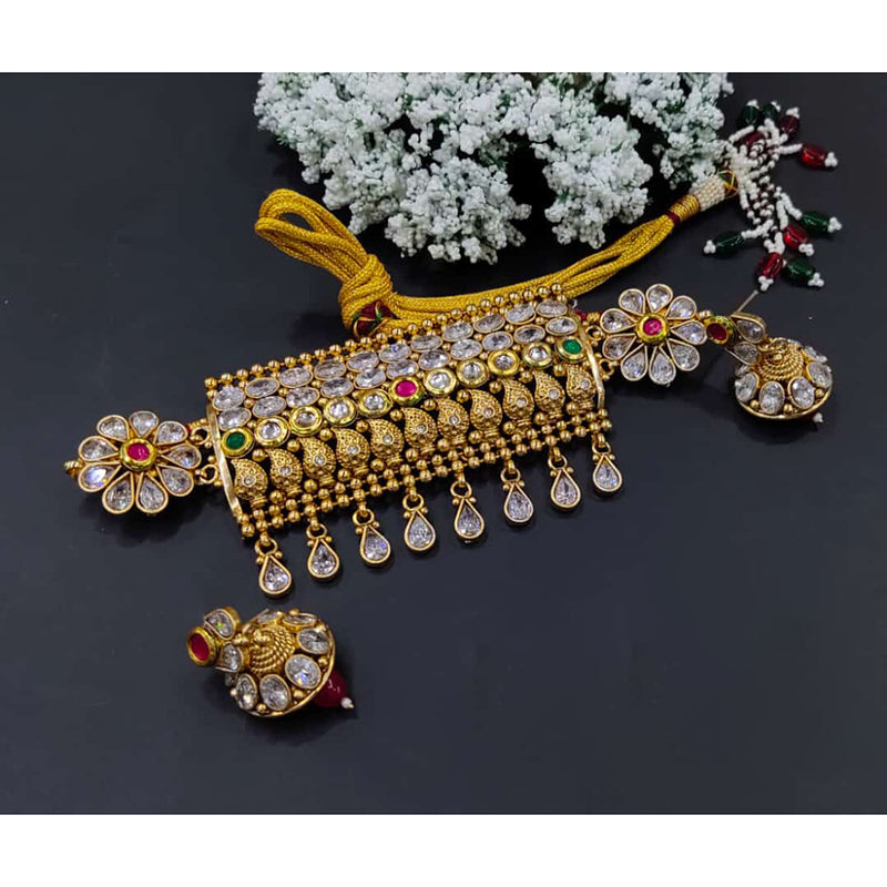 Manisha Jewellery Crystal & Pota Stone Plated Choker Necklace Set