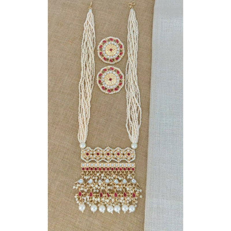 Manisha Jewellery Kundan Stone & Pearl Long Haram Necklace Set