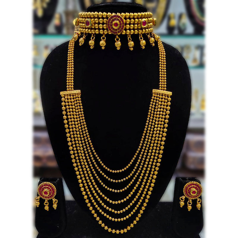 Manisha Jewellery Gold Plated Pota Stone Double Necklace Set