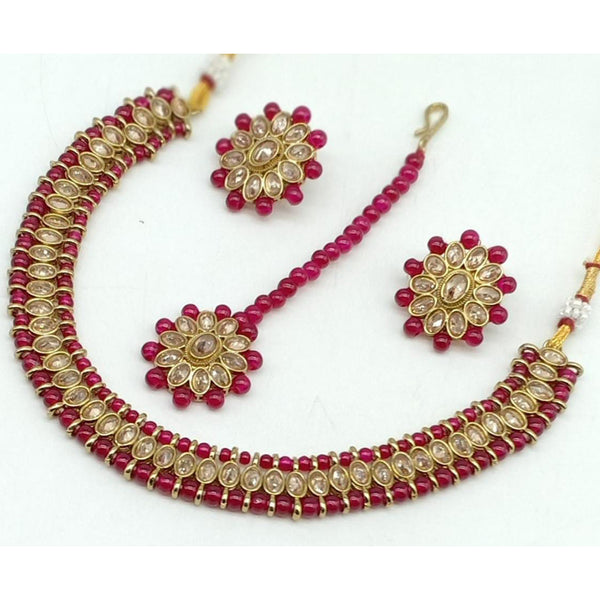 Manisha Jewellery Crystal Stone And Beads Gold Plated Choker Necklace Set