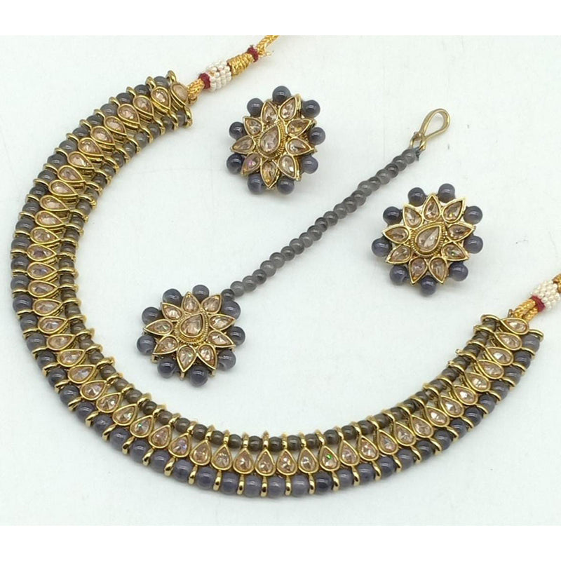 Manisha Jewellery Crystal Stone And Beads Gold Plated Choker Necklace Set