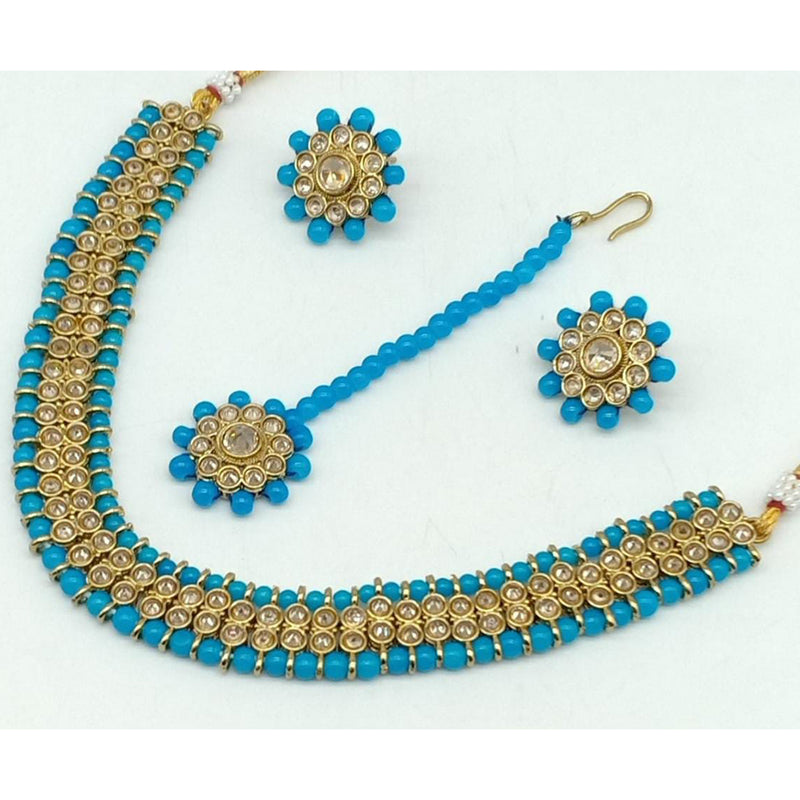 Manisha Jewellery Crystal Stone And Beads Gold Plated Choker Necklace Set