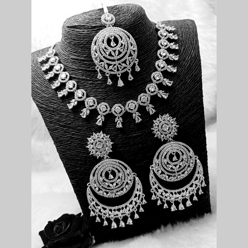 Manisha Jewellery Silver Plated American Diamond Necklace Set