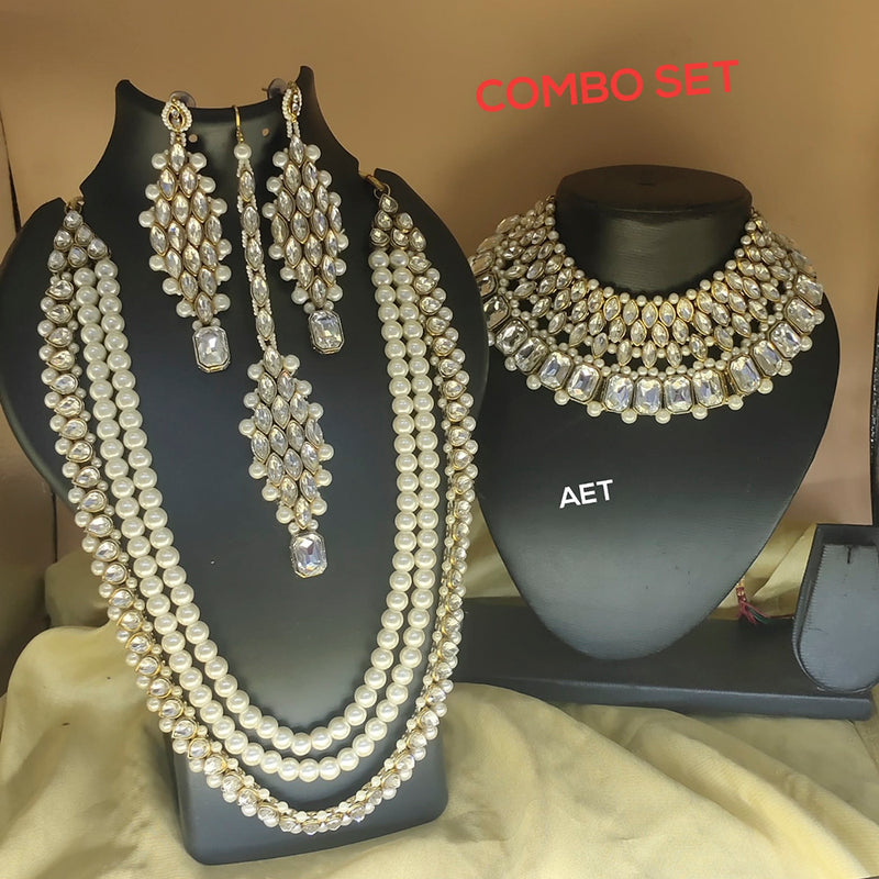 Manisha Jewellery Gold Plated Pota Stone And Pearl Bridal Set