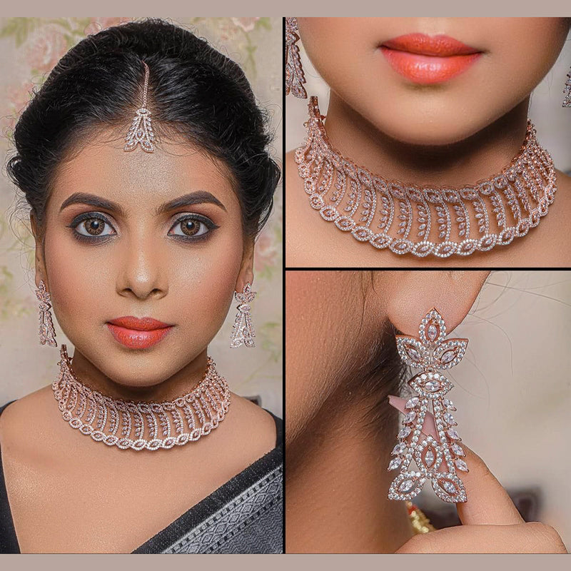 Manisha Jewellery American Diamond Choker Necklace Set With Maangtikka