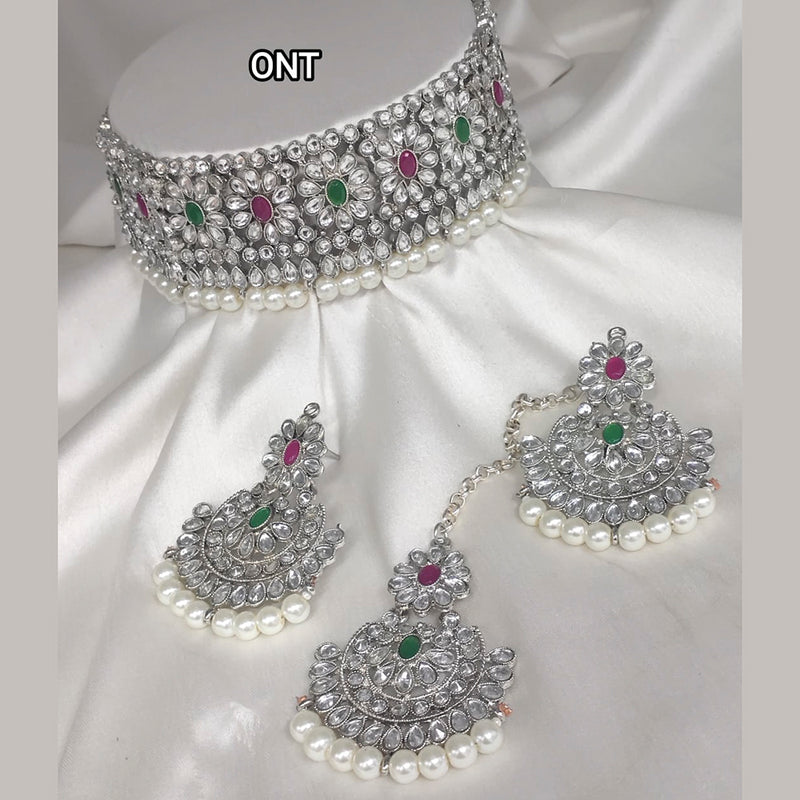 Manisha Jewellery Silver Plated Kundan & Austrian Stone Choker Necklace Set