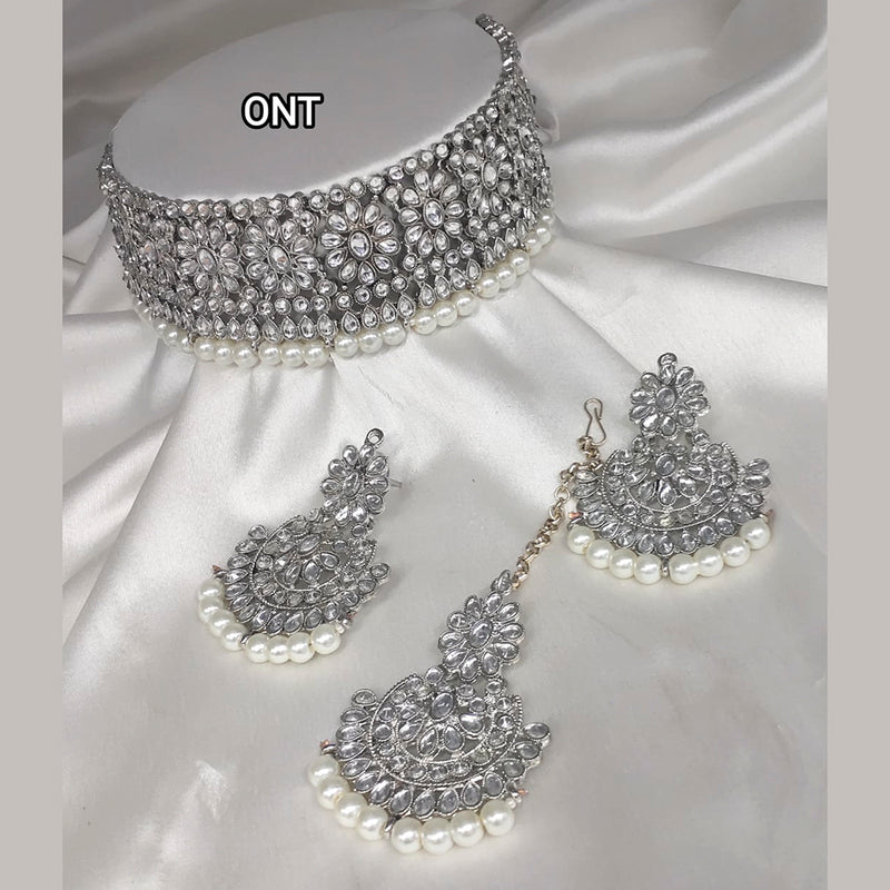 Manisha Jewellery Silver Plated Kundan & Austrian Stone Choker Necklace Set