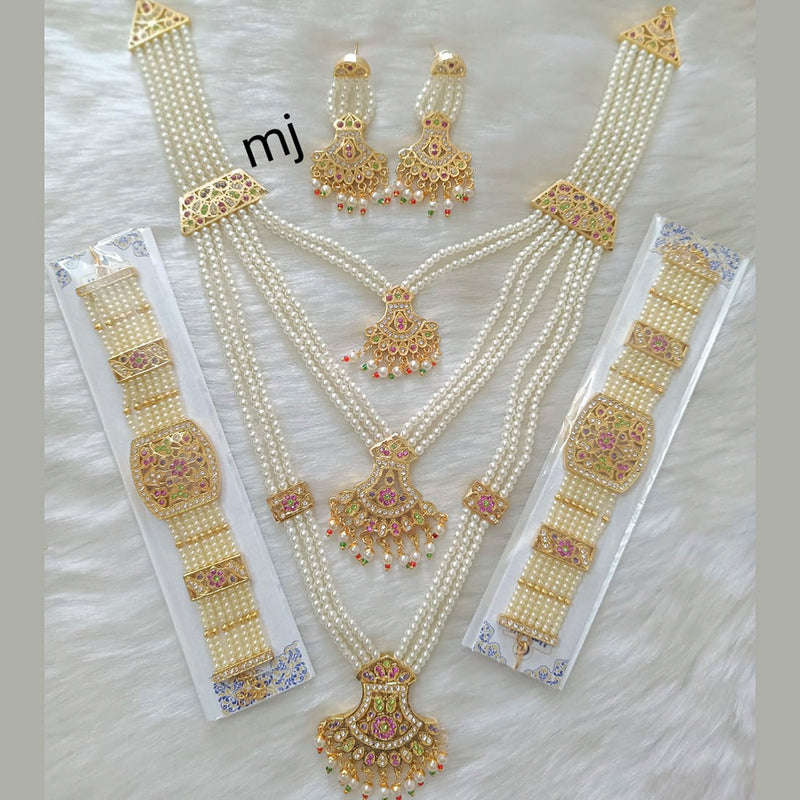 Manisha Jewellery Gold Plated Multi Layer Pearl Long Rani Necklace Set