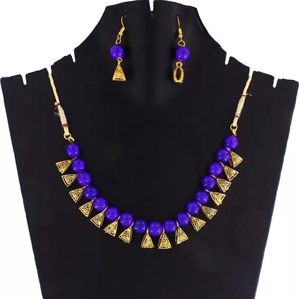 Maritna Jewels Blue Beads Gold Plated Pack Of 6 Necklace Set