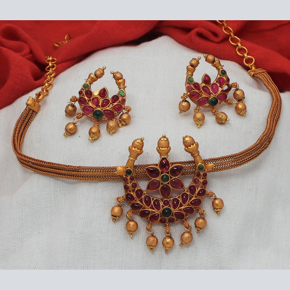 Diksha Collection Gold Plated Pota Stone Necklace Set