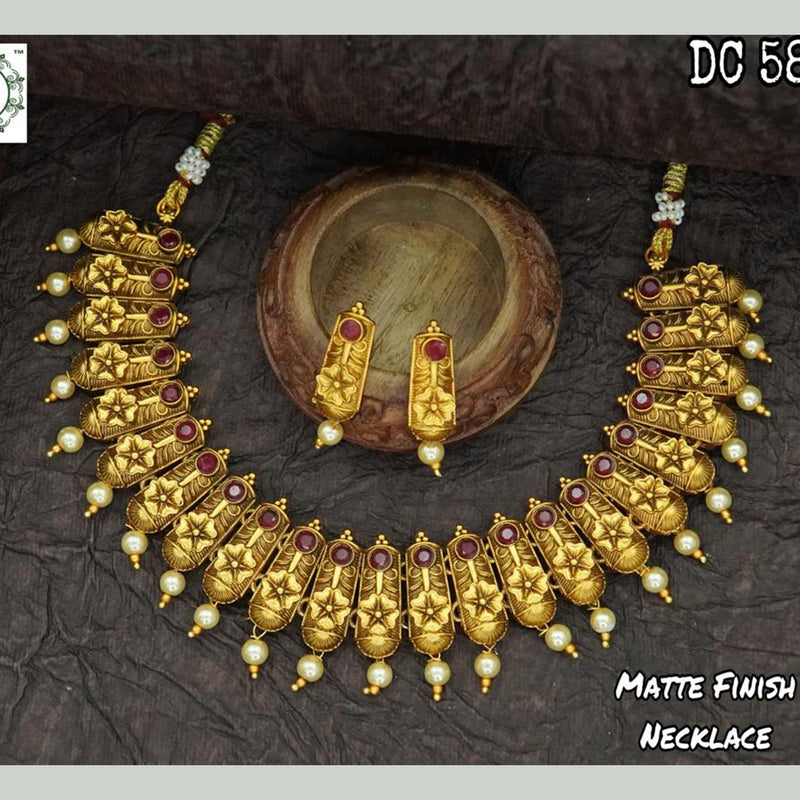 Diksha Collection Gold Plated Pota Stone Necklace Set