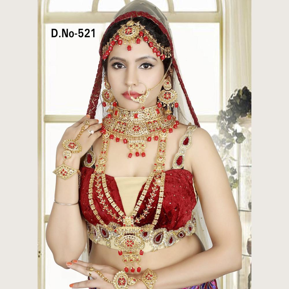 Neetu Art Gold Plated Red Stone And Kundan Bridal Jewellery Set for Women - NABridal01