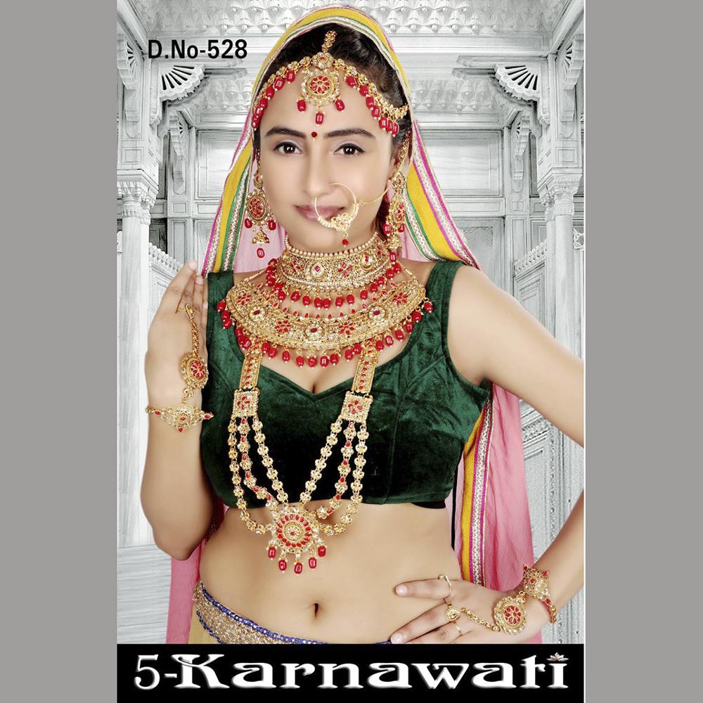 Neetu Art Gold Plated Red Stone And Kundan Bridal Jewellery Set for Women - NABridal06