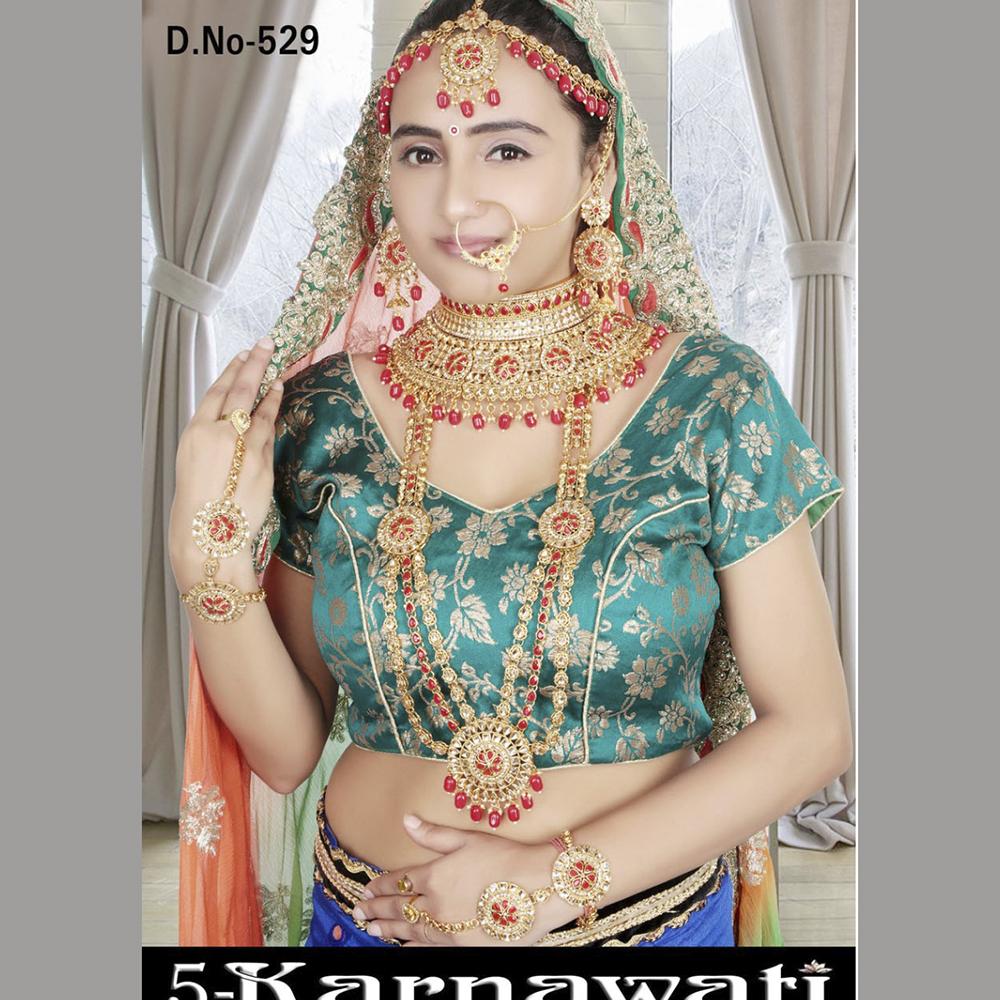 Neetu Art Gold Plated Red Stone And Kundan Bridal Jewellery Set for Women - NABridal07