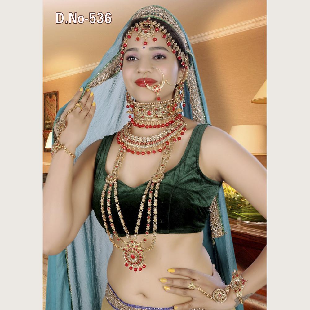 Neetu Art Gold Plated Red Stone And Kundan Bridal Jewellery Set for Women - NABridal13