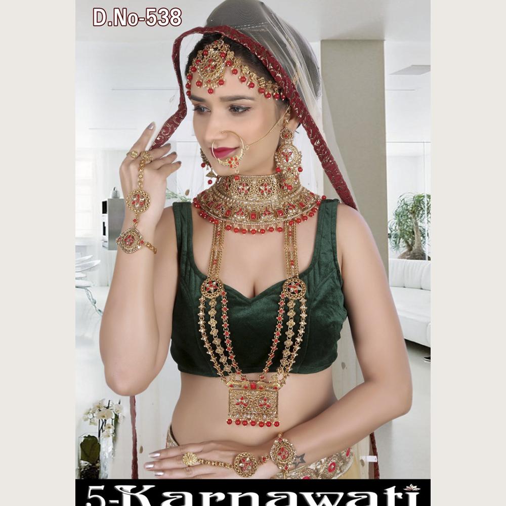 Neetu Art Gold Plated Red Stone And Kundan Bridal Jewellery Set for Women - NABridal15