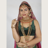 Neetu Art Gold Plated Red Stone And Kundan Bridal Jewellery Set for Women - NABridal16