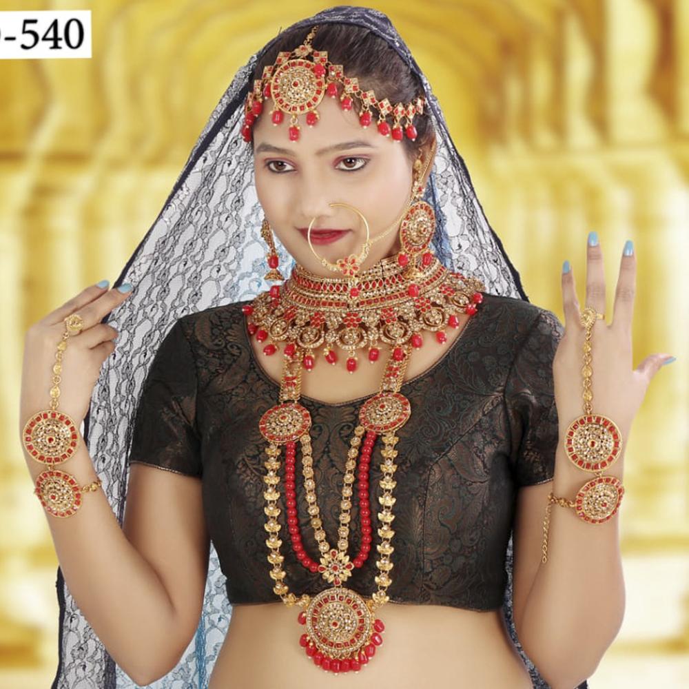 Neetu Art Gold Plated Red Stone And Kundan Bridal Jewellery Set for Women - NABridal17